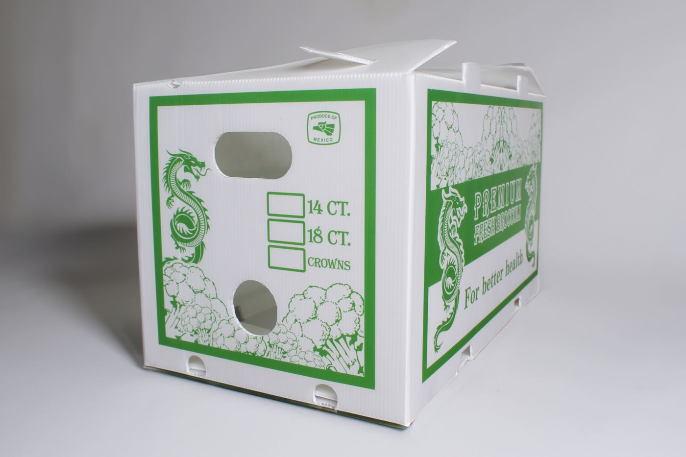 Caja de plástico (polipropileno) corrugado para brócoli