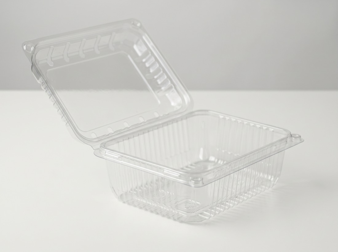 Clamshell de PET transparente con tapa abatible