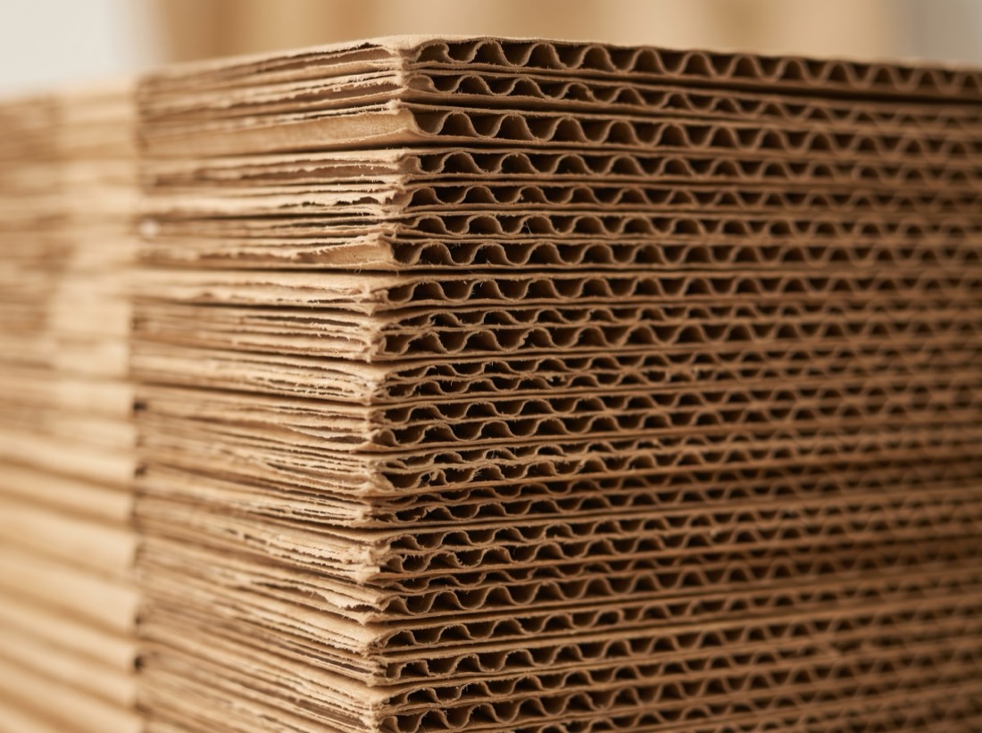 Cartón corrugado kraft: detalle de las flautas entre las caras