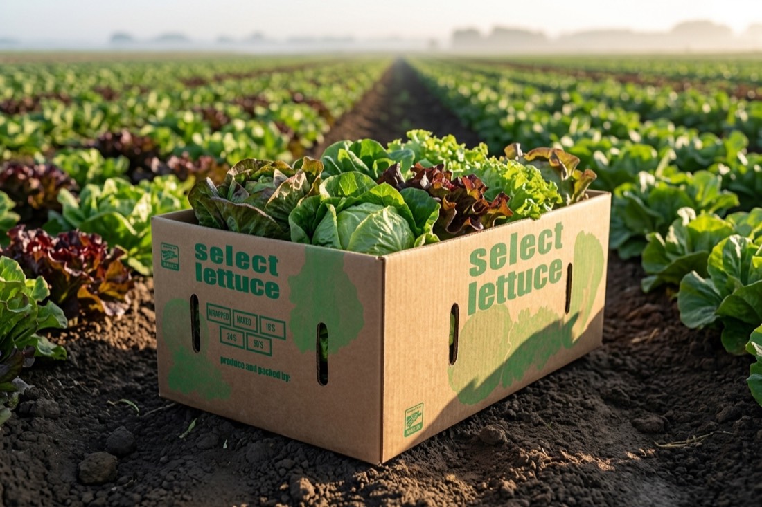 Caja Mely Packaging de lechuga en campo